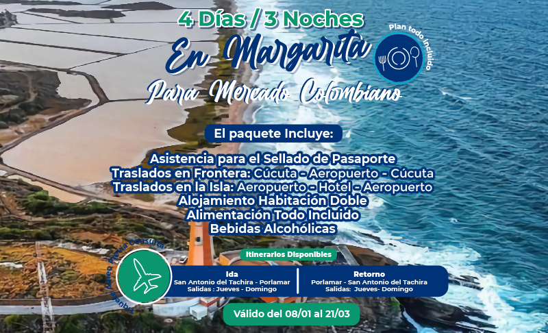 4️⃣ días y 3️⃣ noches en Margarita 🏝️🏖️ para Mercado Colombiano